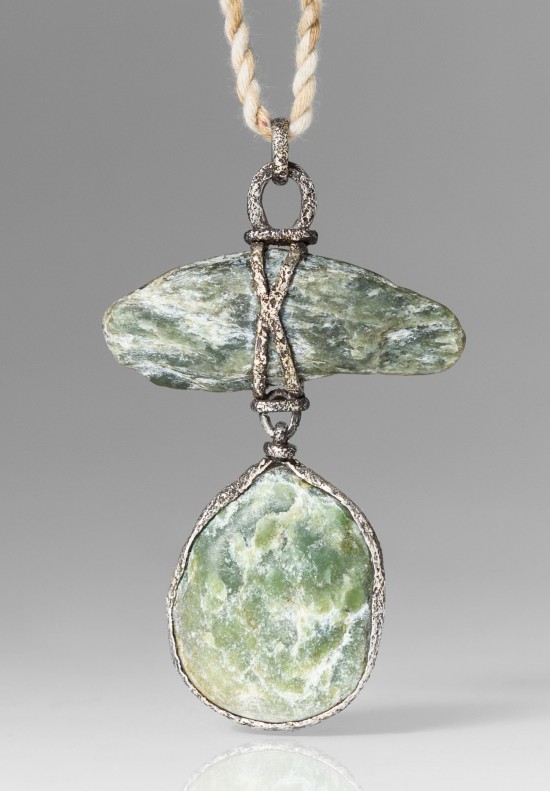 Lou Zeldis Large Sterling Silver & New Zealand Jade Necklace	