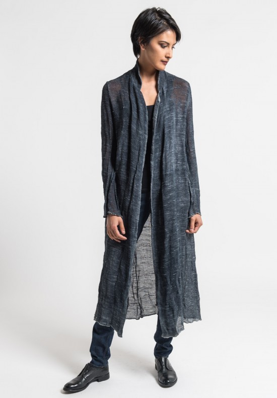 Avant Toi Linen Cotton Mesh Duster Jacket in Blue Navy Santa Fe Dry Goods Workshop Wild Life