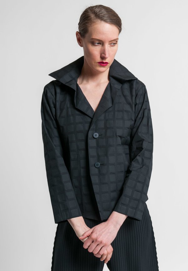 Issey Miyake Crumpled Grid Jacket in Black