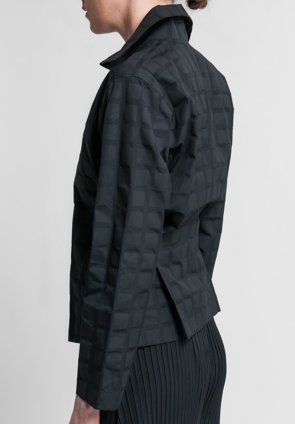 Issey Miyake Crumpled Grid Jacket in Black