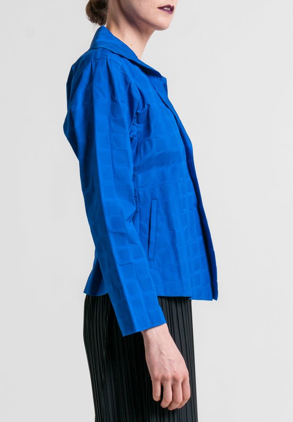 Issey Miyake Crumpled Grid Jacket in Blue	