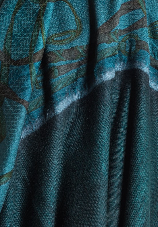Avant Toi Jumbo Felted Silk Stirrup Print Shawl in Turquoise	