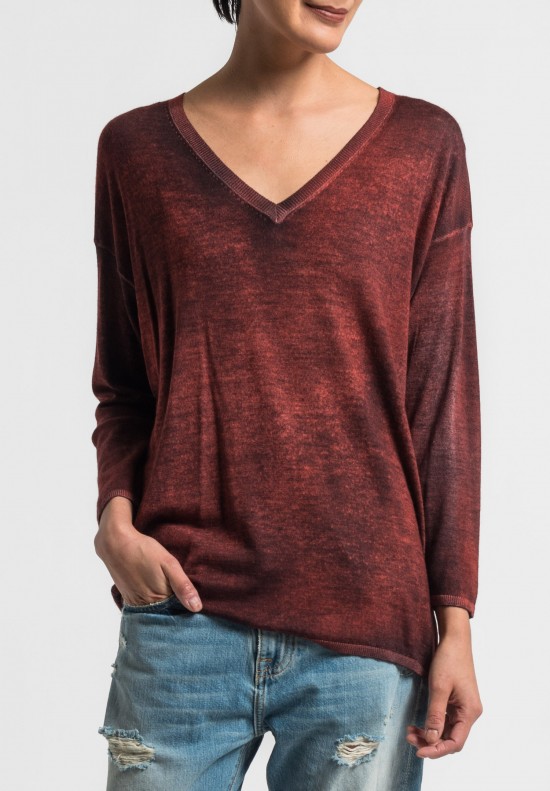 Avant Toi Lightweight V-Neck Sweater in Canyon	