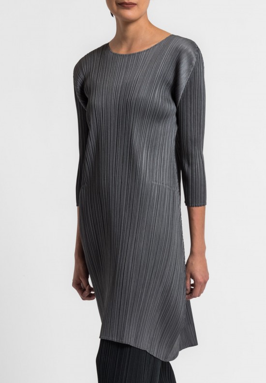 Issey Miyake Pleats Please Crew Neck Pleated Tunic in Grey	