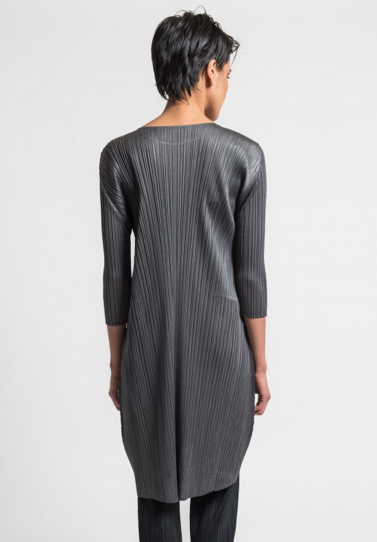 Issey Miyake Pleats Please Crew Neck Pleated Tunic in Grey	