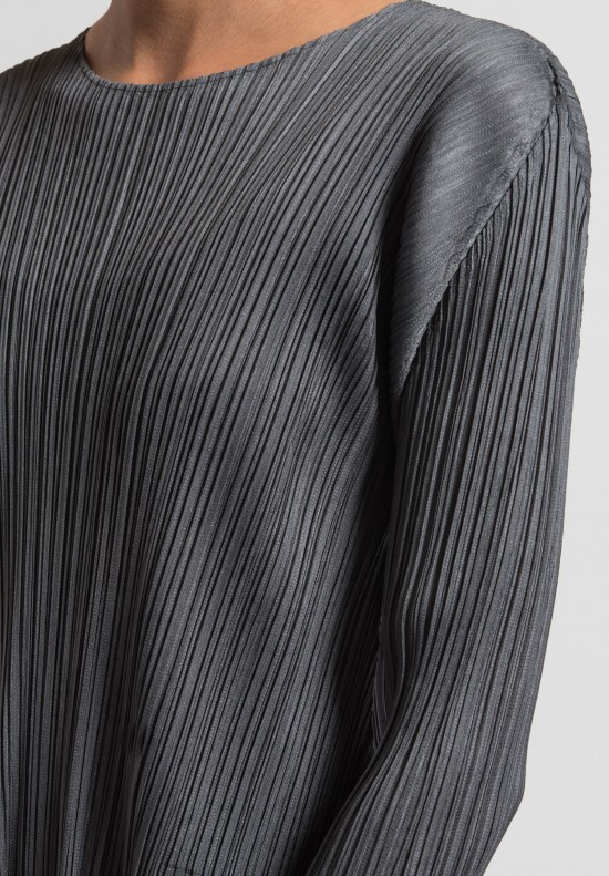 Issey Miyake Pleats Please Crew Neck Pleated Tunic in Grey | Santa Fe ...