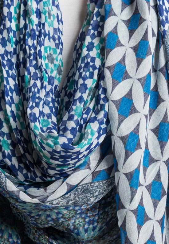 Som Les Dues Modal/Cashmere Forms Printed Scarf in Blue	
