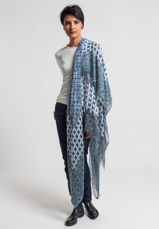 Som Les Dues Modal/Cashmere Forms Printed Scarf in Blue	