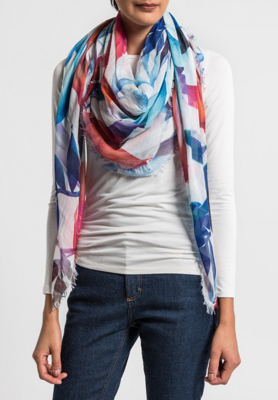 Som Les Dues Modal/Cashmere Corcega Printed Scarf in White	
