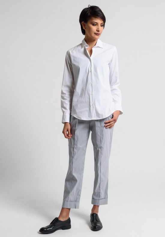 Peter O. Mahler Stretch Linen Cuffed Pin Tuck Pants in Metal	