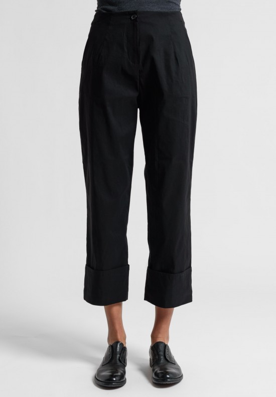 Peter O. Mahler Stretch Linen Cuffed Cropped Pants in Black	