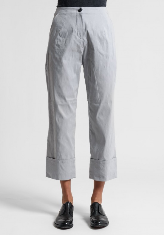 Peter O. Mahler Stretch Linen Cuffed Cropped Pants in Metal	