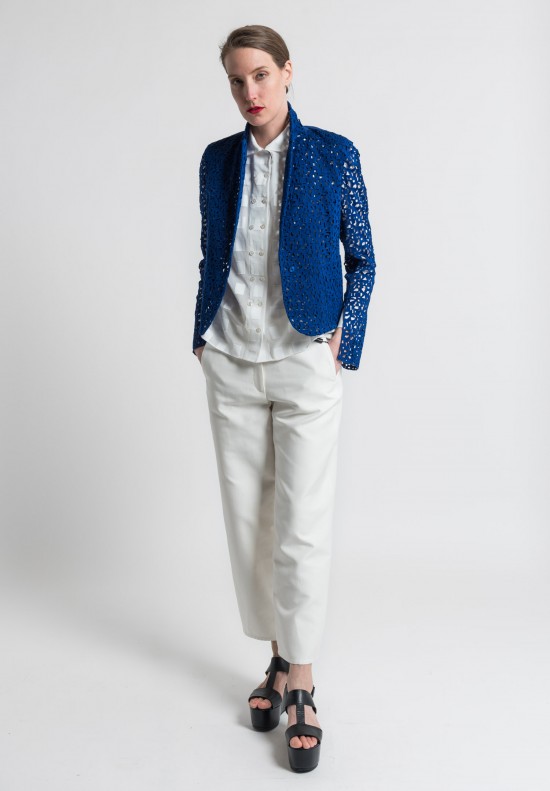 Akris Geometric Cotton and Silk Blazer in Azul	