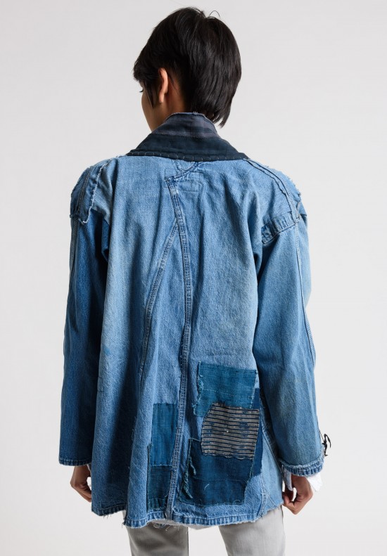 Greg Lauren Vintage Stripe Kimono Jacket in Denim Blue	