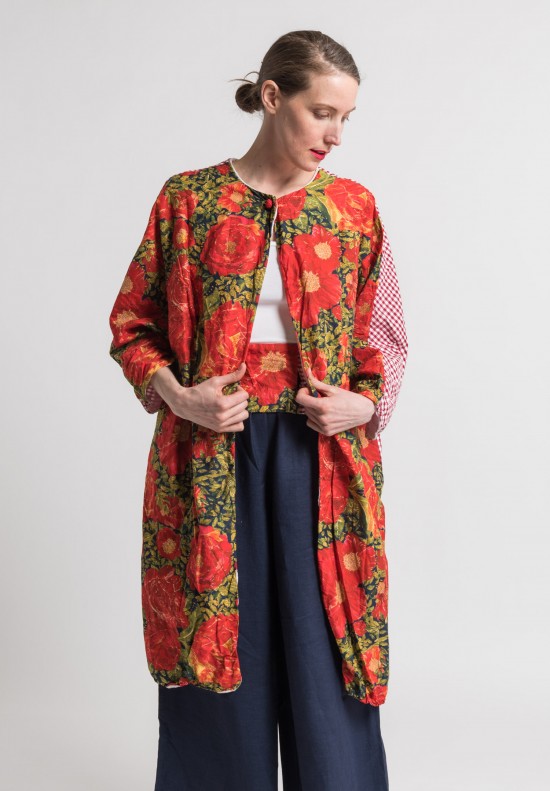 Daniela Gregis Cotton Red Rose Floral/Plaid Jacket in Multicolor	