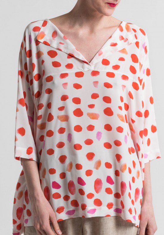 Daniela Gregis Special Printed Silk Painter Top in Strawberry	