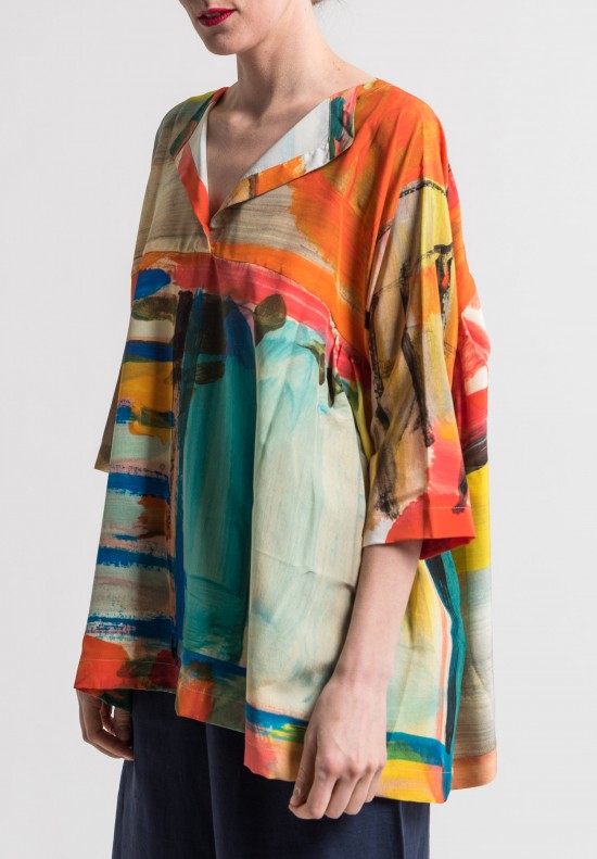Daniela Gregis Special Printed Silk Painter Top in Multicolor	