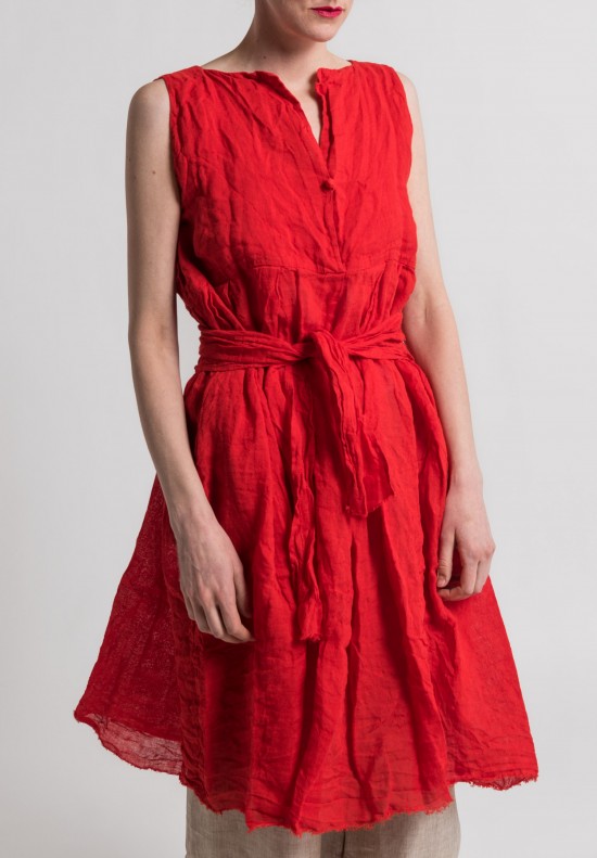 Daniela Gregis Washed Linen Sleeveless Dress in Red	