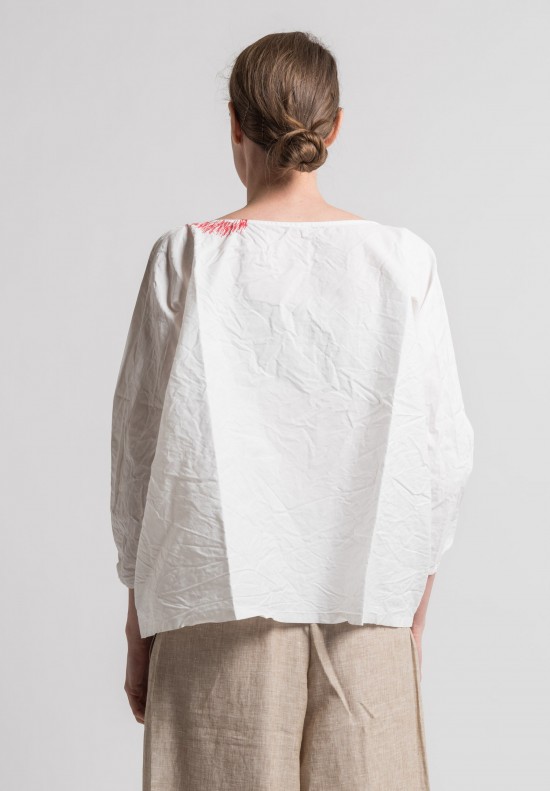Daniela Gregis Washed Cotton Embroidered Neck Top in White | Santa Fe ...