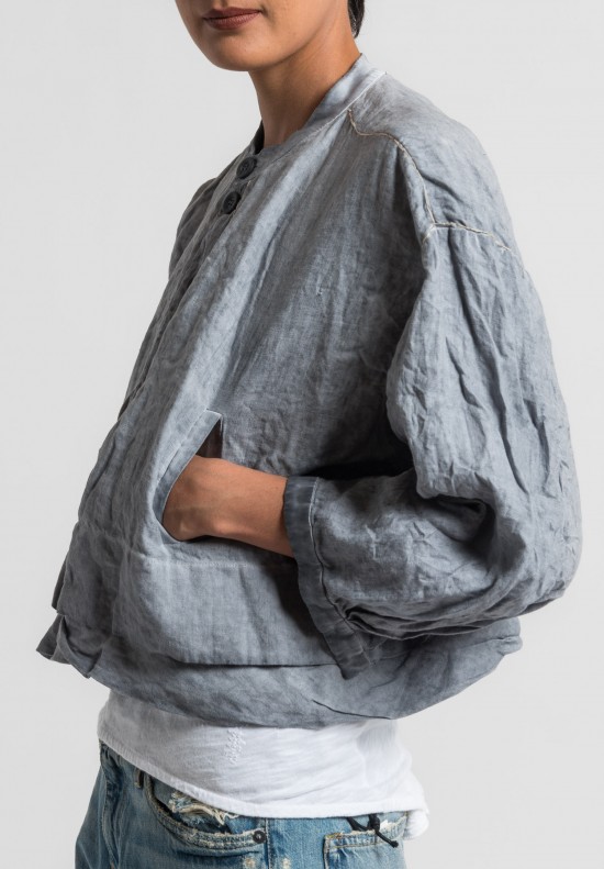 Umit Unal Linen Boxy Short Jacket in Light Grey	