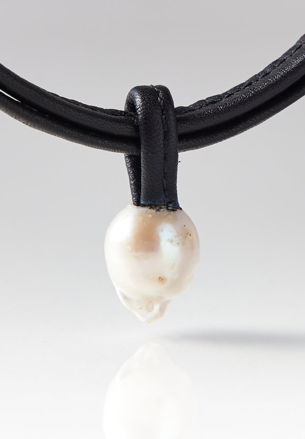 Monies Single Drop Baroque Pearl Leather Necklace	