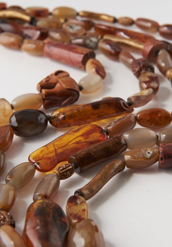 Monies UNIQUE Amber, Carnelian, Gold Coral, Bone, Agate, & Carved Beads Necklace	