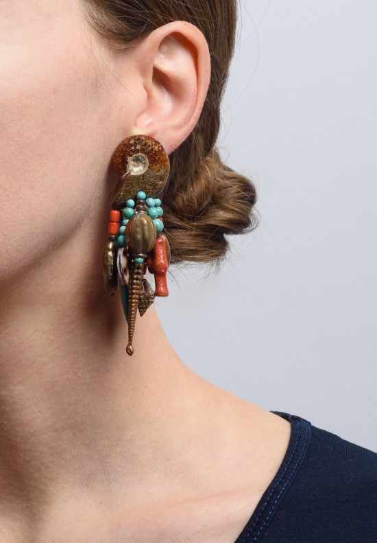 Monies UNIQUE Ammonite, Turquoise, Shell, & Copper Earrings	