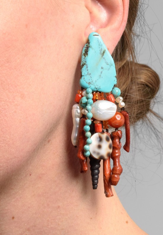 Monies UNIQUE Turquoise, Coral, Pearl, Shell, Amber, & Carnelian Earrings	