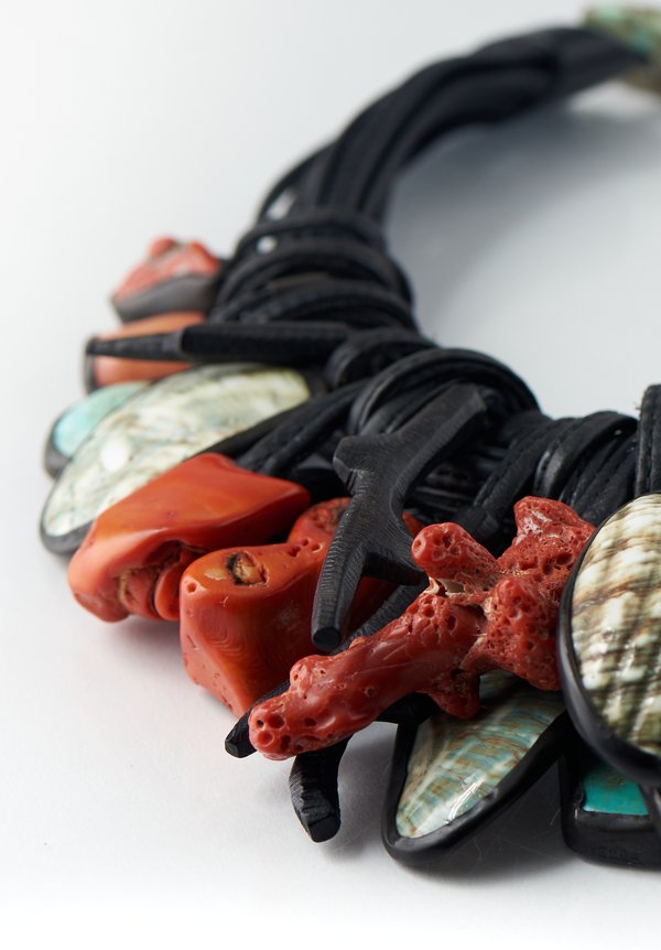 Monies UNIQUE Italian Coral, Jade, Crystal, & Shell Multi Strand Necklace	