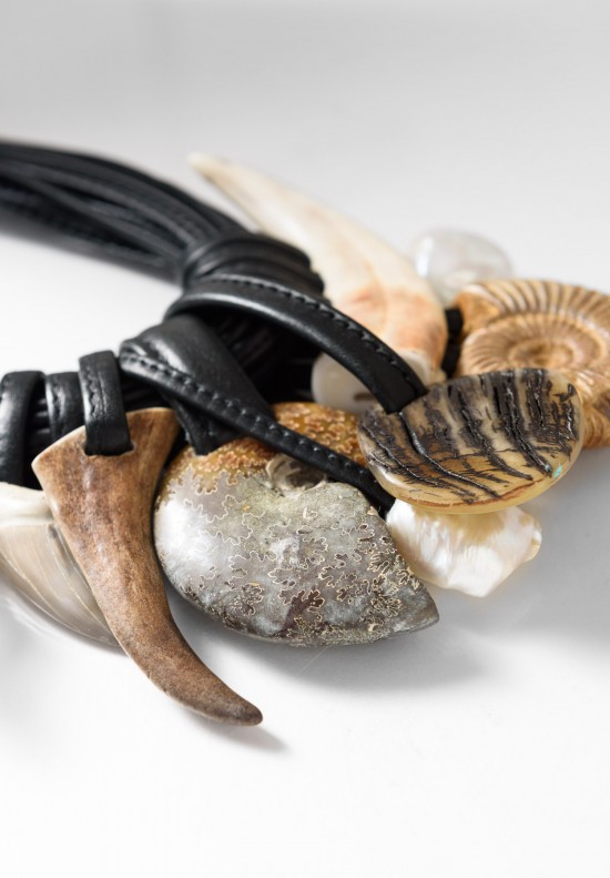 Monies UNIQUE Ammonite, Warthog Tusk, Pearl, & Antler Necklace	