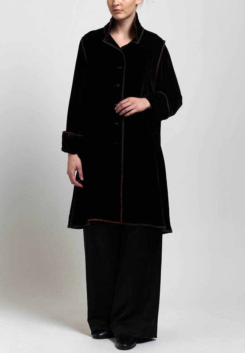 Sophie Hong Long Velvet Jacket in Black