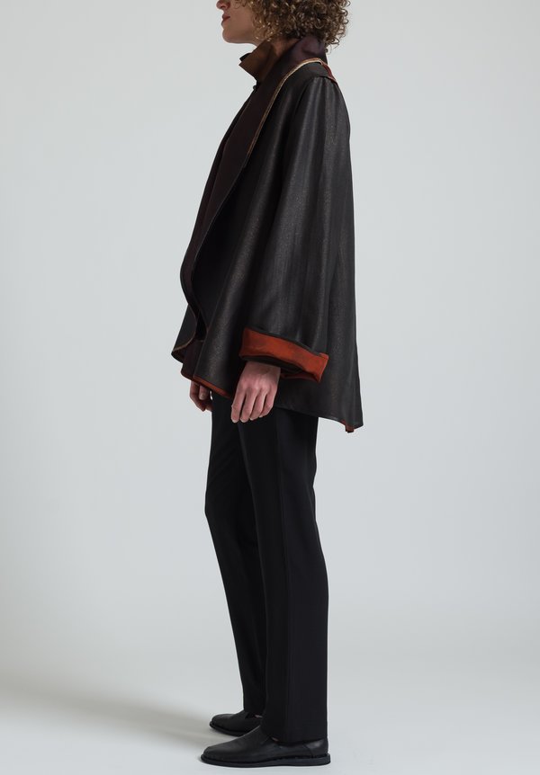 Sophie Hong Silk Shawl Collar Jacket in Black/Orange	