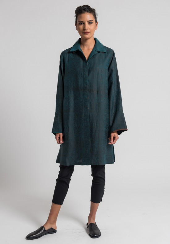 Sophie Hong Hand Dyed Silk Long Jacket in Dark Teal | Santa Fe Dry ...