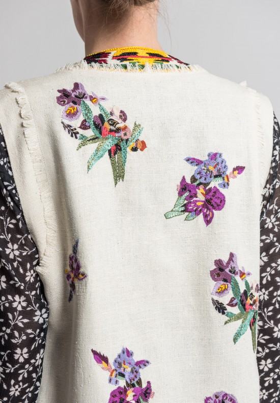 Etro Silk Embroidered & Beaded Long Vest in Natural	