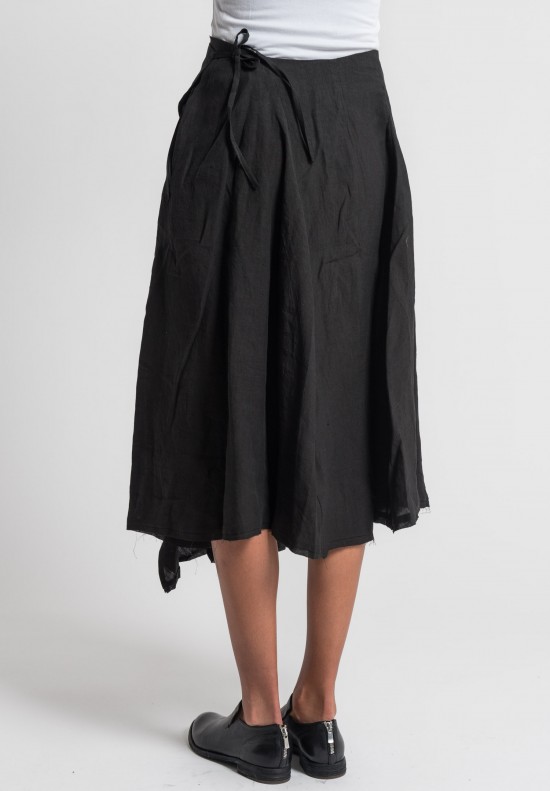 Marc Le Bihan Linen Wrap Skirt in Black	