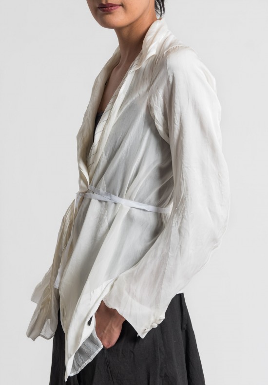 Marc Le Bihan Sheer Silk & Pinstripe Jacket in Off White	