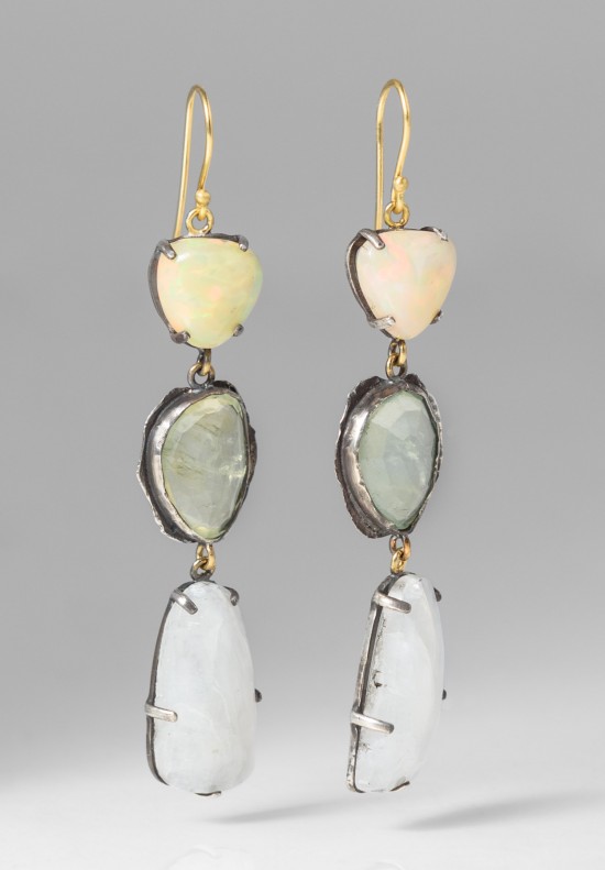 Margery Hirschey Silver, 22k, Prehnite, Moonstone, Opal Earrings	