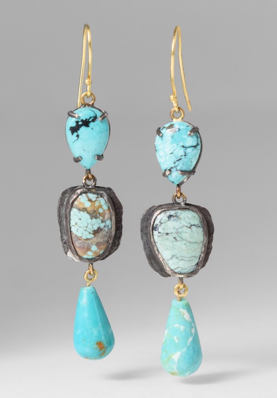 Margery Hirschey Silver, 22k & Turquoise Earrings	