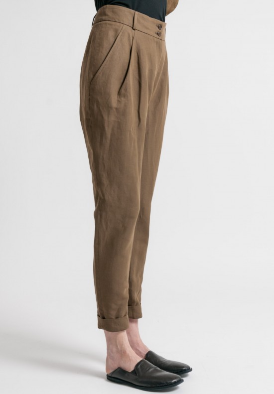 Arjé Cotton/Linen Tailored Pants in Olive	