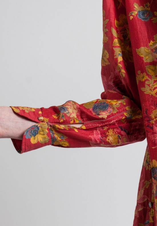 Péro Cotton/Silk Button-Down Tunic in Red Floral	