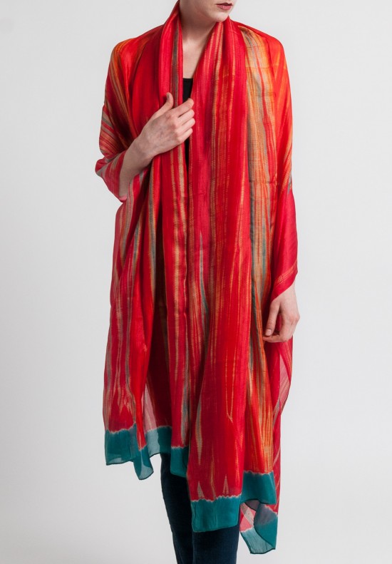 Raga Designs Silk Dyed Scarf in Red/Teal