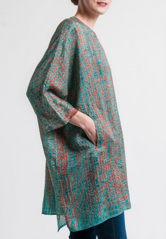 	Raga Designs Shibori Silk Franky Tunic in Turquoise/Red