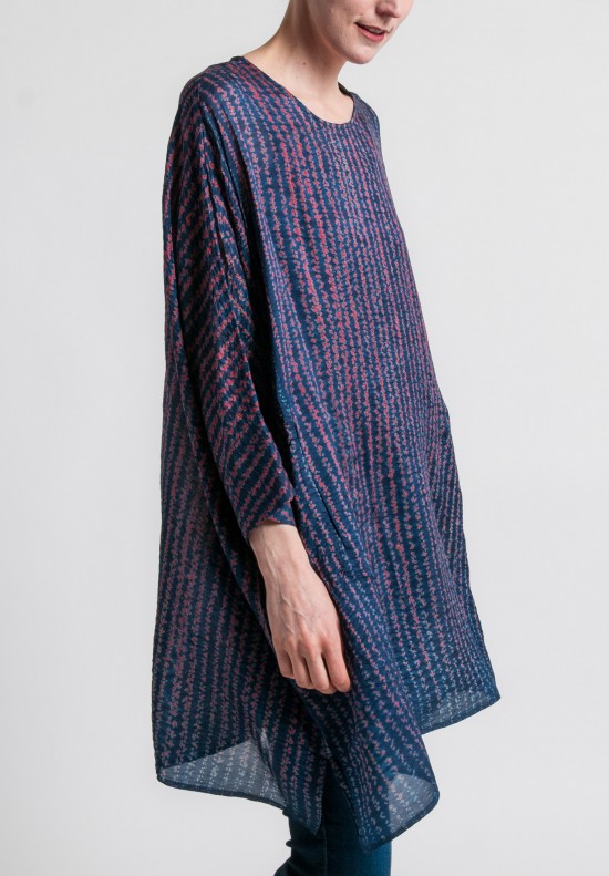 Raga Designs Shibori Silk Franky Tunic in Navy/Red