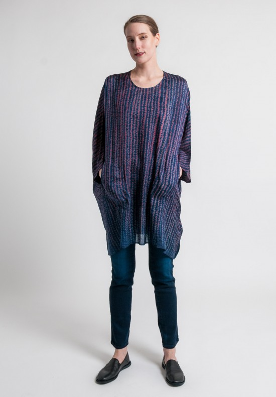 Raga Designs Shibori Silk Franky Tunic in Navy/Red