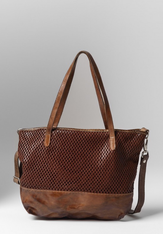 Vive La Difference Perforated Leather Ghita Tote in Moka Brown	
