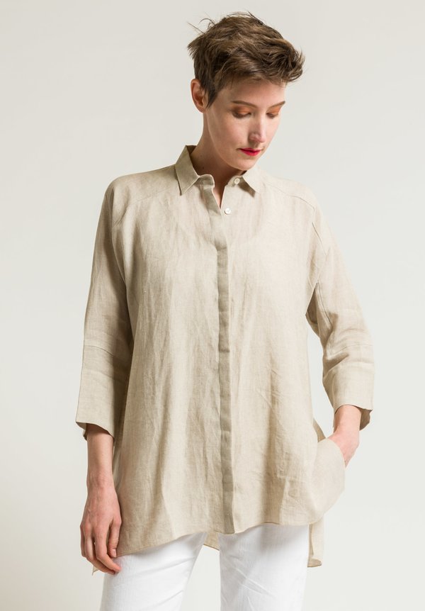 Shi Cashmere Long Linen Shirt in Natural