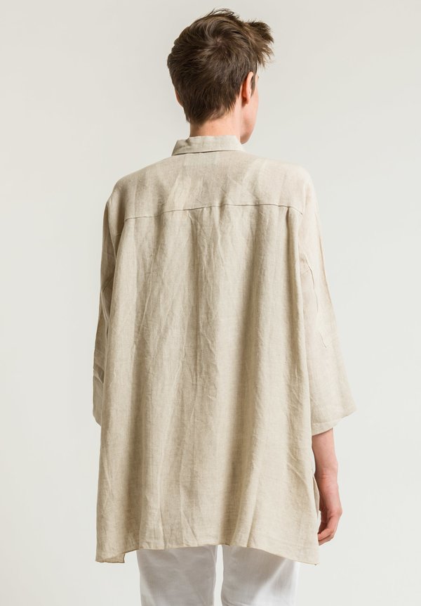 Shi Cashmere Long Linen Shirt in Natural
