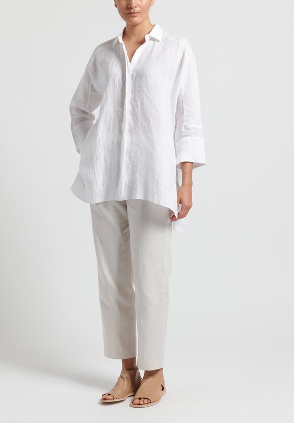 Shi Cashmere Long Linen Shirt in White