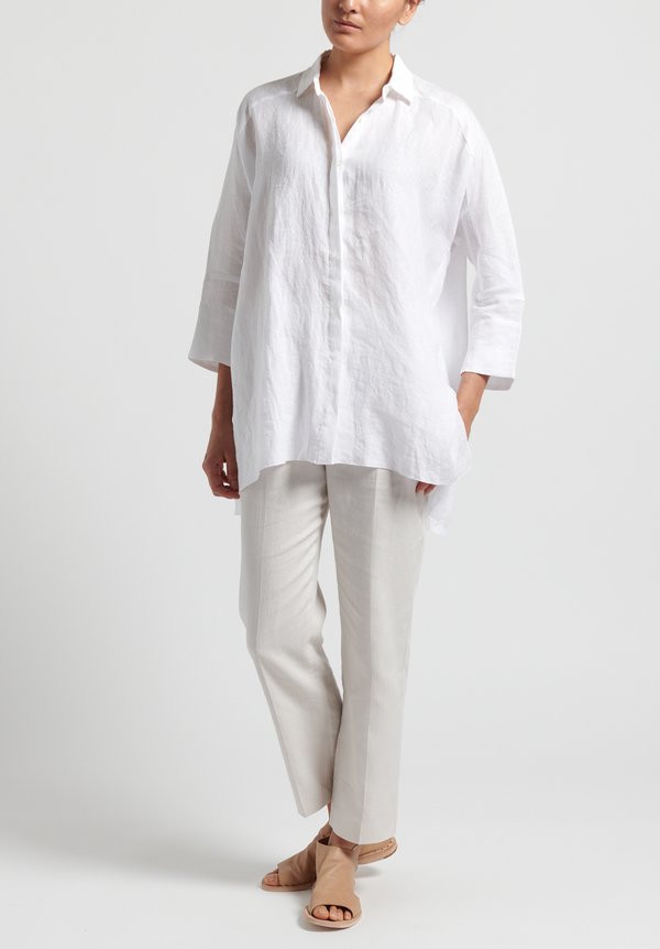 Shi Cashmere Long Linen Shirt in White