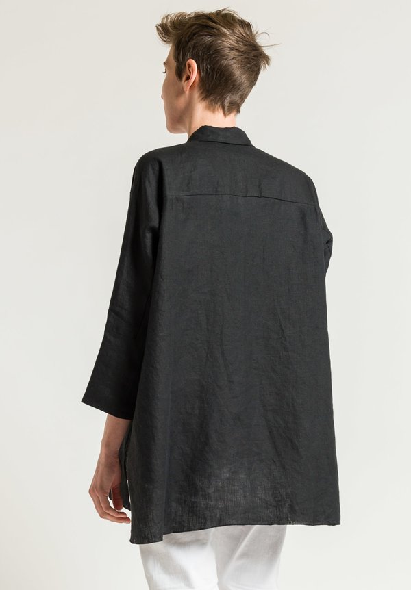 Shi Cashmere Long Linen Shirt in Black